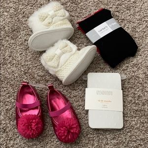 4 items- 2 pairs of shoes, 2 pairs of tights